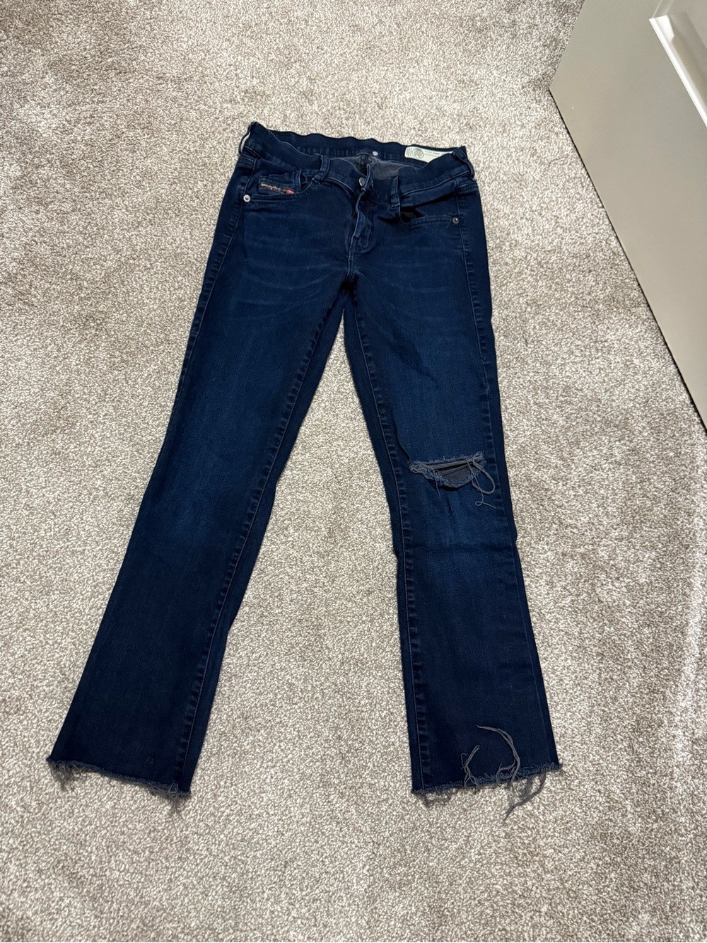 $5 for $20 min order ! Diesel Dark Blue Straight Leg Jeans with Knee Rip